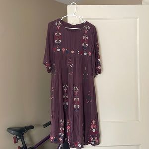 Purple Tiered Embroidered Midi Dress